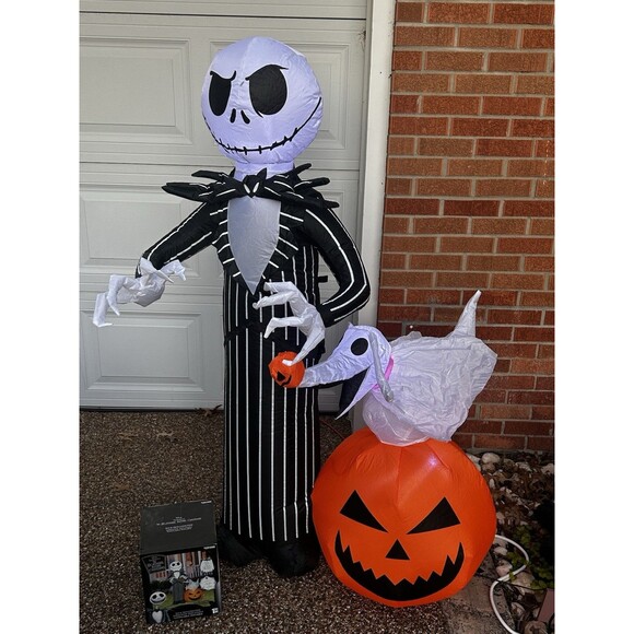 Gemmy Halloween Decor Outdoor 5 ft Jack Skellington Zero Pumpkin Inflatable - Picture 1 of 5